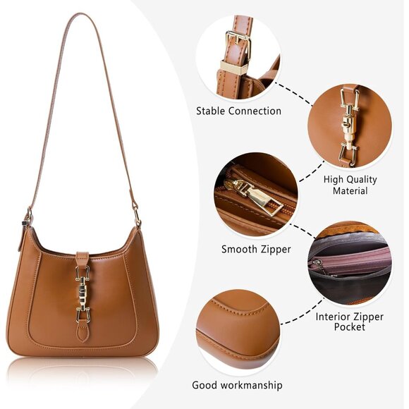 Women’s Small Vegan Leather Shoulder Bag with Adjustable Strap, Compact & Trendy - Picture 5 of 8